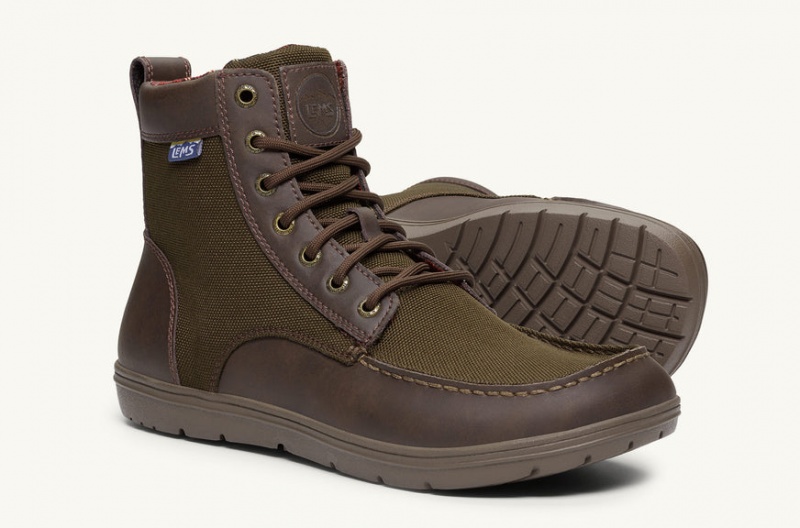 Olive / Brown Lems Boulder Boot Nylon Men\'s Hiking Boots - YSI-43442